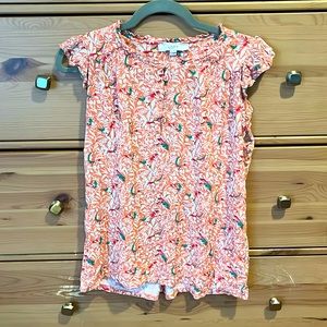 Ann Taylor Loft half button tropical bird shirt - flowy material